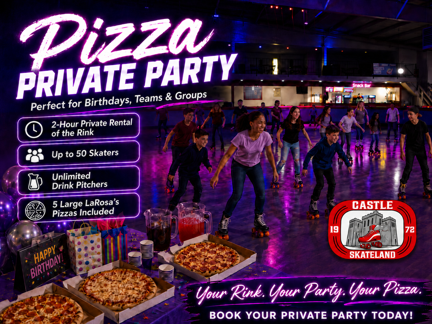 Private rink pizza party at Castle Skateland